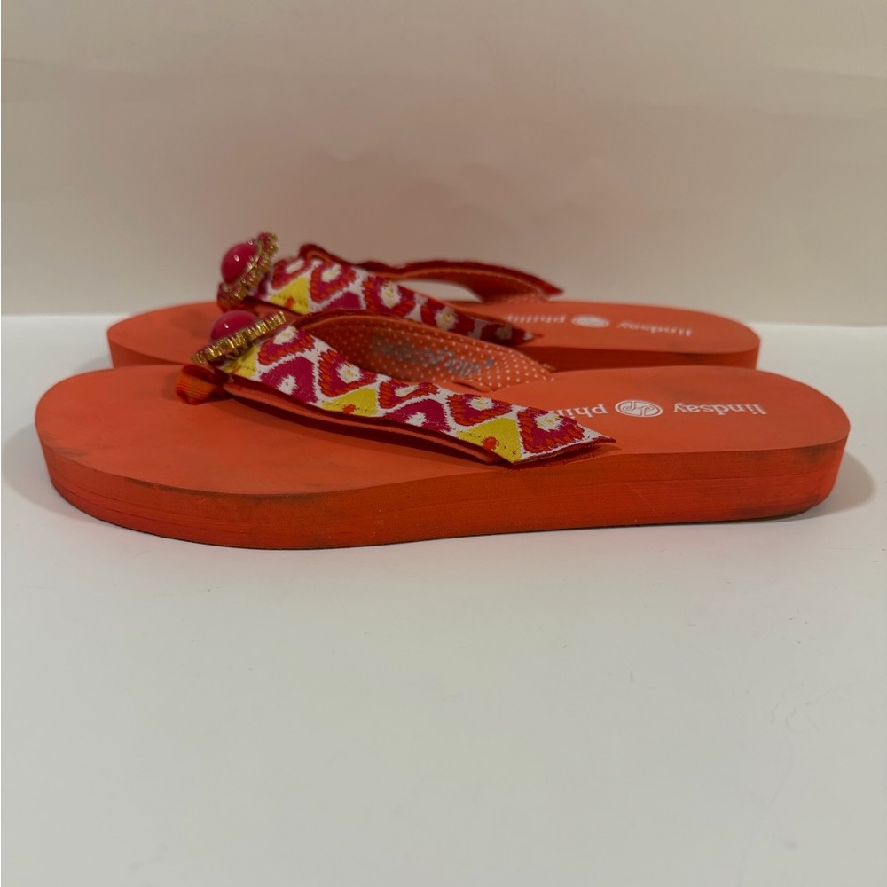 3/$20 Lindsay Phillips Orange Flip Flops Size 7 (Switch Flops) VGUC